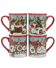 Certified International christmas Gnomes 16 oz Mugs Set of 4, Service for 4