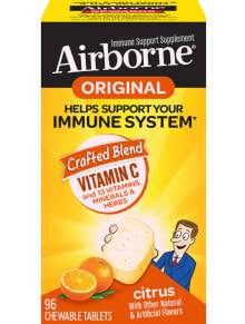 Витамин С Airborne Original Immune System  Комплекс для укрепления иммунитета с витамином С, 13 витаминами, минералами и травами 96 жевательных таблеток с цитрусовым вкусом
