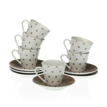 Set of Mugs with Saucers Versa Porcelain 5,8 x 6 x 5,8 cm Stars Coffee (12 Pieces)