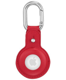 WITHit red Leather Apple AirTag Case with Silver-Tone Carabiner Clip