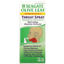 Витамины и БАДы для дыхательной системы seagate, Olive Leaf Throat Spray, Raspberry Spearmint, 1 fl oz (30 ml)
