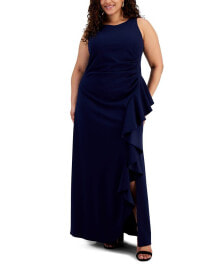 Alex Evenings plus Size Side-Ruffle Sleeveless Gown