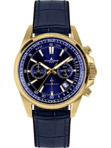 Мужские наручные часы с кожаным синим ремешком Jacques Lemans 1-2117G Liverpool chronograph 44mm 20ATM