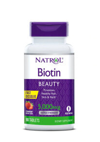Витамины группы В Natrol Biotin Биотин 5000 мкг со вкусом клубники 90 быстрорастворимых таблеток