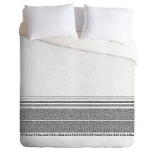 King Holli Zollinger French Tassel Geometric Duvet Set Charcoal Gray - Deny