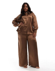 Купить женские брюки In The Style Plus: In The Style Plus satin trouser co-ord in mocha