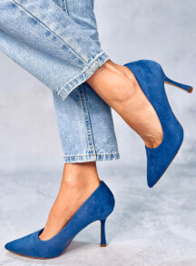 Синие женские туфли на каблуке obuwie damskie (Обуви Дамски)