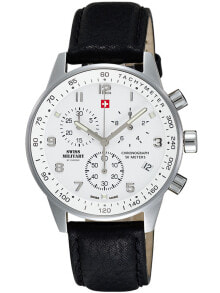 Мужские наручные часы с черным кожаным ремешком Swiss Military SM34012.06 Chronograph 41mm 5 ATM
