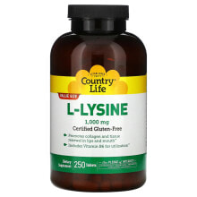 Аминокислоты Country Life, L-Lysine, 1000 mg, 250 Tablets