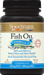 Рыбий жир и Омега 3, 6, 9 spectrum Essentials Fish Oil Omega-3 Омега-3 из рыбьего жира для здоровья мозга, зрения и сердца 1000 мг 100 гелевых капсул