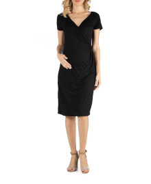 24seven Comfort Apparel faux Wrapover Maternity Dress with Cap Sleeves