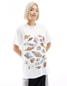 ASOS DESIGN – Oversize-T-Shirt in Weiß mit „Seashell“-Grafikprint