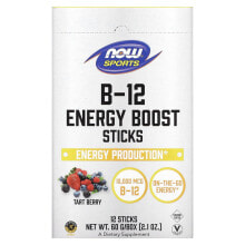 Витамины группы В NOW Foods, Sports, B-12 Energy Boost Sticks, Tart Berry, 10,000 mcg, 12 Sticks, 2.1 oz (60 g)