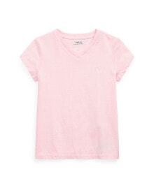 Polo Ralph Lauren toddler and Little Girls Short Sleeve Cotton Jersey V-Neck T-shirt