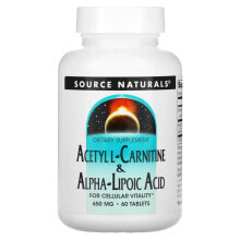 Аминокислоты Source Naturals, Acetyl L-Carnitine & Alpha-Lipoic Acid, 650 mg, 60 Tablets