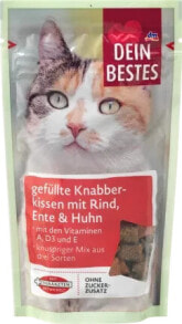 Купить лакомства для кошек Dein Bestes: Katzenleckerli, gefüllte Knabberkissen mit Rind, Ente & Huhn, 65 g