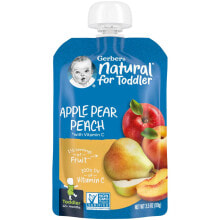 Детское пюре Gerber, Натуральное для малышей от 12 месяцев, яблоко, груша и персик с витамином C, 99 г (3,5 унции)