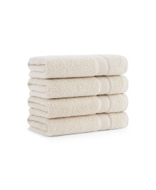 Aston and Arden aegean Eco-Friendly Recycled Turkish Hand Towels (4 Pack), 18x30, 600 GSM, Solid Color with Weft Woven Stripe Dobby, 50% Recycled, 50% Long-Staple Ring Spun Cotton Blend, Low-Twist, Plush, Ultra Soft