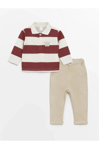baby Polo Yaka Uzun Kollu Erkek Bebek Tişört ve Pantolon 2'li Takım