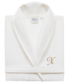 Linum Home personalized Unisex Gold Embroidered Turkish Cotton Waffle Weave Bathrobe