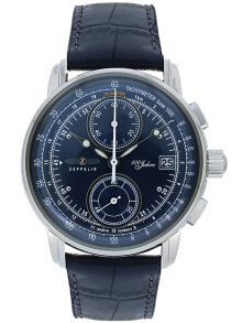 Мужские наручные часы с ремешком мужские наручные часы с синим кожаным ремешком Zeppelin 8670-3 100 years Chrono Mens 43mm 5ATM