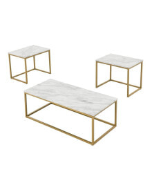 Simplie Fun faux Marble Coffee Table Set, White Gold