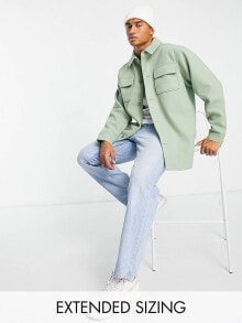 Мужская верхняя одежда aSOS DESIGN wool look shacket in sage green