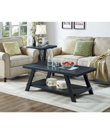 Simplie Fun contemporary Replicated Wood Shelf Coffee Set Table in Black Finish