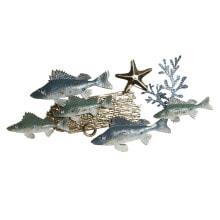 Wall Decoration Home ESPRIT Blue Golden Mediterranean Fish 100 x 5 x 46 cm