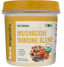 Растительные экстракты и настойки BareOrganics Mushroom Immune Blend Raw Иммунно укрепляющий комплекс грибов майтаке, красный рейши и траметес разноцветный 114 г