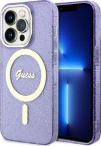 Guess Guess Glitter Gold MagSafe - Etui iPhone 14 Pro Max (Purpurowy)