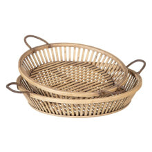 Snack tray 50 x 50 x 9,5 cm Natural Rattan (2 Units)