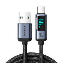 Купить компьютерные кабели и коннекторы joyroom: Kabel przewód z wyświetlaczem LED USB-C - USB-A 66W 1.2m czarny