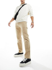 Купить мужские брюки Hollister: Hollister straight fit carpenter trousers in khaki beige