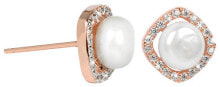 Серьги серебряные серьги из розового золота с настоящим белым жемчугом и кристаллами JwL Luxury Pearls JL0252