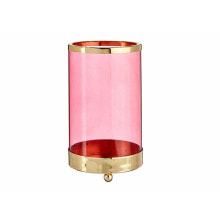 Подсвечник Розовый Позолоченный цилиндр 9,7 x 16,5 x 9,7 cm Металл Cтекло