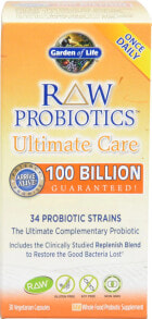 Пребиотики и пробиотики garden of Life RAW Probiotics Ultimate Care Пробиотики для восстановления утерянных хороших бактерий 100 млрд КОЕ 34 штамма 30 веганских капсул
