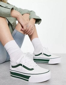 Купить женская обувь Vans: Vans Old Skool Stackform trainers in white with green sports stripes