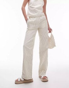 Купить женские брюки Topshop Tall: Topshop Tall stripe pull on straight leg trouser in ecru