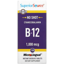 Витамины группы В Superior Source, Cyanocobalamin B12, 1,000 mcg, 100 MicroLingual Instant Dissolve Tablets