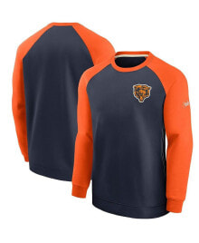 Nike men's Navy, Orange Chicago Bears Historic Raglan Crew Performance Sweater