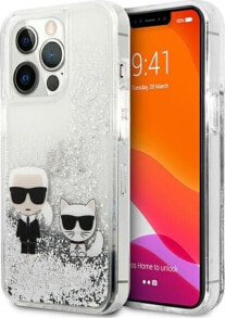 Karl Lagerfeld Etui Karl Lagerfeld KLHCP13XGKCS Apple iPhone 13 Pro Max srebrny/silver hardcase Liquid Glitter Karl&Choupette