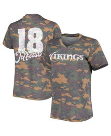 Купить женские блузки и кофточки Majestic: Women's Justin Jefferson Camo Distressed Minnesota Vikings Name and Number Tri-Blend V-Neck T-shirt