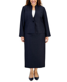 Le Suit plus Size Shimmer Tweed Jacket & Midi Skirt