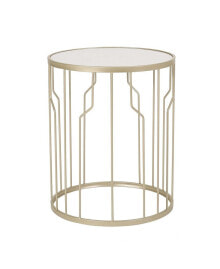 Simplie Fun luxurious Modern Glam Side Table with Marble-Look Top and Stylish Cage Design