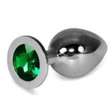 Плаг или анальная пробка LOVETOY Metal Butt Plug RoseBud Classic with Green Jewel Size L