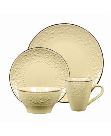 16 Piece Stoneware Scroll Dinnerware Set, Service for 4