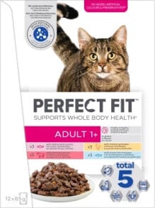 Купить влажные корма для кошек Perfect Fit: Nassfutter Katze mit Fisch, Huhn & Rind, Vitalität & Fitness, Adult 1+, Multipack (12x85 g), 1,02 kg