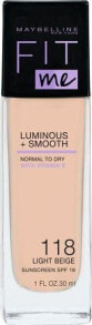 Maybelline Fit Me Luminous+Smooth Normal/Dry Skin No.118 Light Beige Стойкий тональный крем, придающий коже естественное сияние, для нормальной и жирной кожи 30 мл