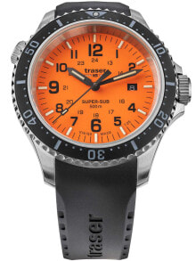 Мужские наручные часы с черным силиконовым ремешком Traser H3 109380 P67 T25 SuperSub orange 46 mm diver 50ATM